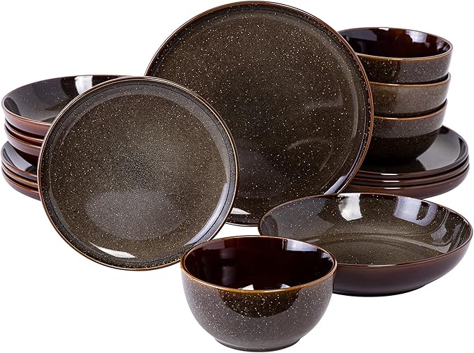 Gibson Elite Edwina Double Bowl Dinnerware Set,Dark Green, Service for 4 (16pcs)