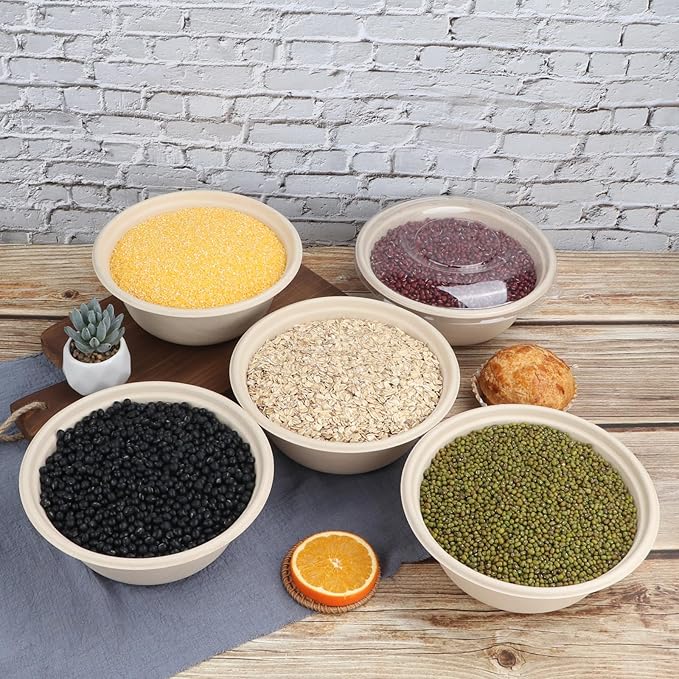 40 oz Disposable salad bowls with lids,Sugarcane Fiber Paper Bowls take away food containers Bagasse Plant Fibers Freezer Safe 25 Pack