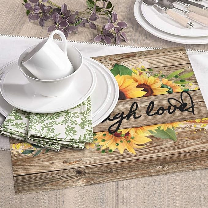 Sunflower On Board Rustic Yellow Summer Fall Live Laugh Love Drying Mat 16x18 Inch For Kitchen Counter Drying Mats Dish For Kitchen Counter Easy Clean Kitchen