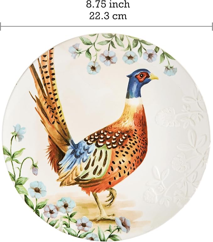Bico Autumn Birds Salad Plates Set of 4, 8.75 Inch Ceramic Dessert Plates for Salad, Appetizer, Side Dishes, Microwave and Dishwasher Safe, Gift for Housewarming and Thanksgiving