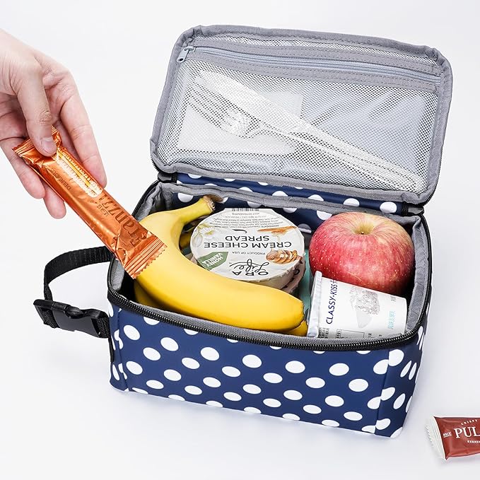 Cerbonny Small Lunch Box,Freezable Snack Bag for Adults & Kids,Freezable Lunch box,insulated Snack Bag with Buckle Handle,Compact Lunch Box for Work School Travel(Polka Dot)