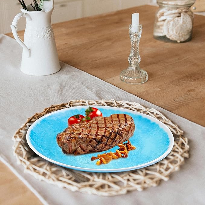 Melamine Dinnerware Sets 12 Pcs, Melamine Plates and Bowls,Party Plates and Bowls Sets, Camping Dishes Set for 4, Unbreakable, BPA Free, Dishwasher Safe (Lake blue)