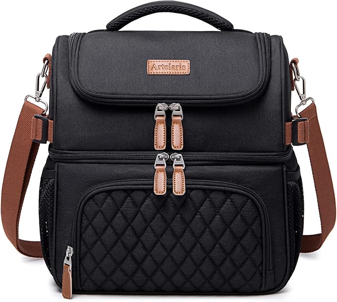 Artelaris Lunch Bag for Women, Large Double Deck Lunch Box Tote for Work, Dual Compartment Insulated Leakproof Lunchbox Cooler for Adult
