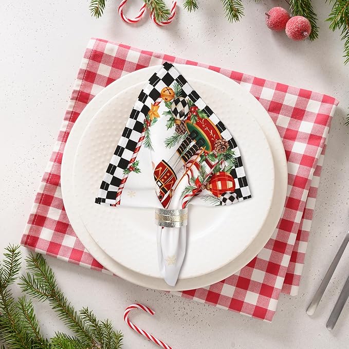 Christmas Nutcracker Napkins, 18×18 Inch Dinner Cloth Napkins Set of 4, Washable Cotton Soft Absorbent Square Table Top Decoration for Dining Kitchen Party Wedding