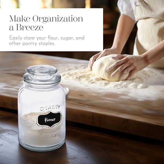 WHOLE HOUSEWARES Glass Canisters with Airtight Lids Set of 3 - Glass Storage Jars for Candy, Cookie, Flour, Sugar, Coffee - Sealed Food Storage for Pantry - Clear Containers for Kitchen Counter