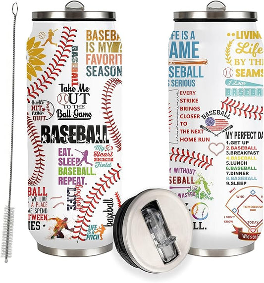Baseball Tumbler Cup Travel Mug With Lid,Baseball Lover Birthday Gifts Stainless Steel Vacuum Coffee Mug Cup Baseball Gifts For Women Men 17 Oz
