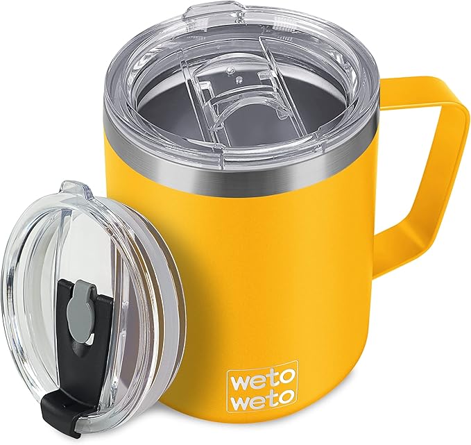 WETOWETO 14 oz Coffee Mug, Vacuum Insulated Camping Mug with Lid, Double Wall Stainless Steel Travel Tumbler Cup, Coffee Mugs Outdoor, Powder Coated Alpine Yellow