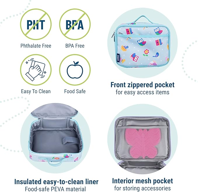 Wildkin Kids Insulated Lunch Box for Girls – Durable and Reusable for School & Travel - (Birdie)