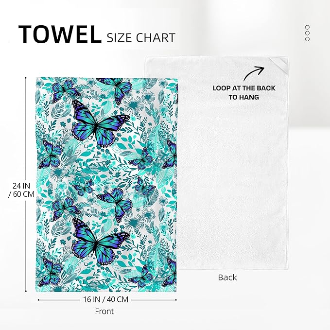 Butterfly Green Kitchen Towels Decorative Set of 2, Soft Absorbent Botanic Dish Towels for Kitchen, Bar Tea Towels Hand Towels for Bathroom Farmhouse Spring Summer Decor