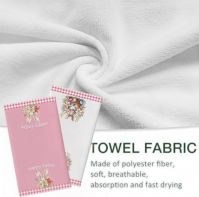 2-Pack Easter Dish Towels - Bunny & Egg Printed Kitchen Towels Set (17.7"x27.5"), Reusable Holiday Decorations & Spring Gift Accessories