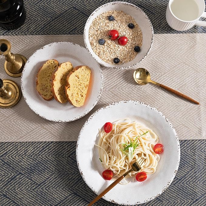 6-Piece Farmhouse Salad Plates Set, BPA Free and Chip Resistant 9-Inch Lightweight Round Melamine Plates, White Plate for Dessert, Salad, Appetizer, and Cake, Small Dinner Plate