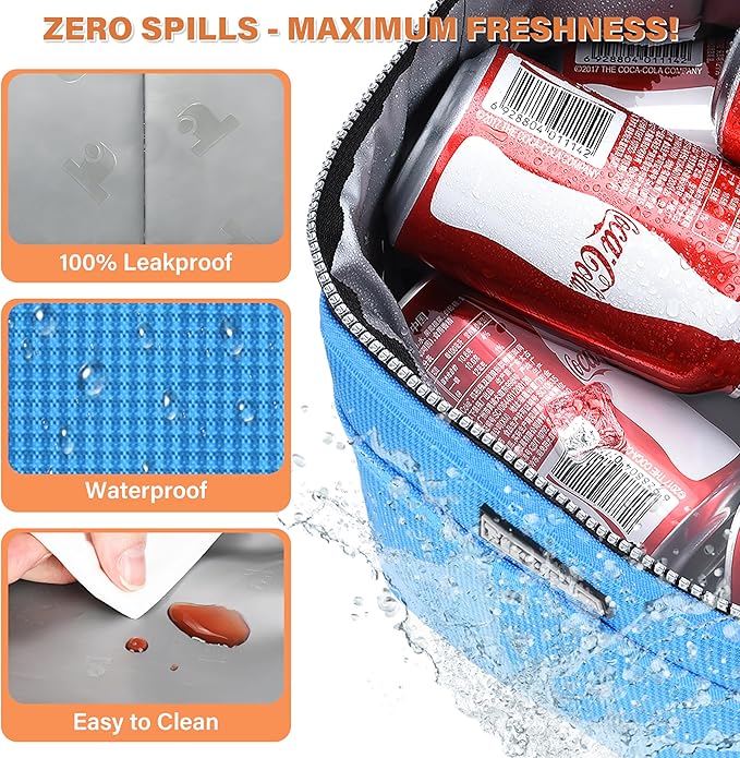 Tirrinia Insulated Lunch Bag for Women Men, Leakproof Lunch Box Containers for Adult, Work, School, Soft Lunchbox for Kids,Boys, Adult Cooler Bag for Picnic Hiking Beach, Blue Checkered