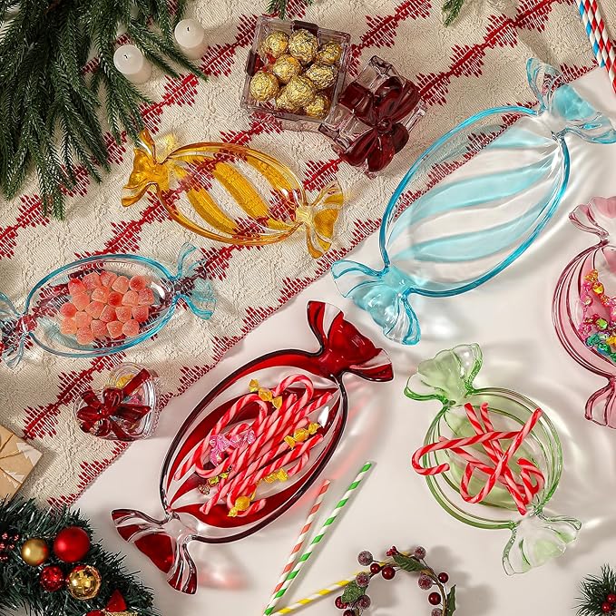 Christmas Candy Glass Plate, Christmas Theme Serving Tray for Holiday Desserts, Cookies & Candy Display, Festive Party Bowl, Blue Xmas Decorations Small
