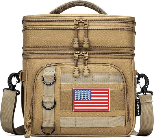 RalChyez Tactical Lunch Box for Men, Large Insulated Lunch Bag Expandable Double Deck Cooler Leakproof Waterproof Lunch Pail for Adult Women Work Office Shifts Picnic Travel Khaki