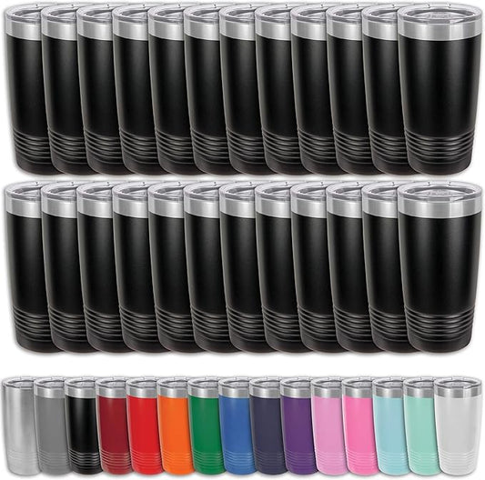 Clear Water Home Goods - (Pack of 24) 20 oz Stainless Steel Vacuum Insulated Tumbler, Double Wall 18/8 Stainless Steel Travel Mug for Cold & Hot Drinks, Powder Coated - Black
