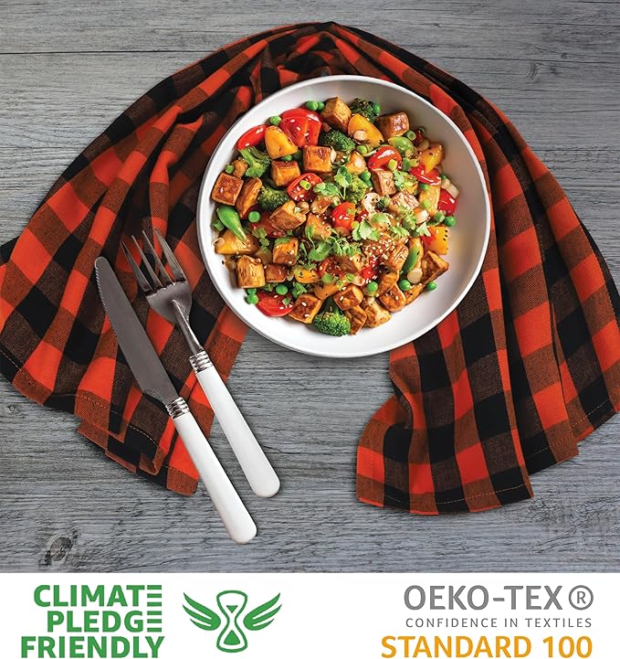 Urban Villa Halloween Kitchen Towels Set of 6 Dish Towels Size 20''x30'' Buffalo Checks Orange/Black 100% Cotton Highly Absorbent Quick Drying Dish Cloths & Dish Towels with Hanging Loop Tea Towels