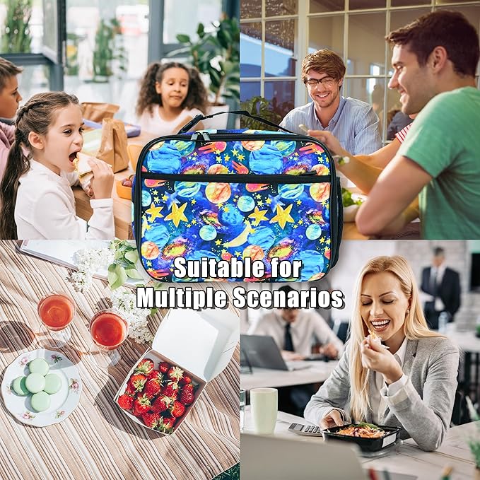 Planet Star Moon Lunch Box Insulated Reusable Lunch Bag Tote Cooler for Women Men Boy Girl School Work Office Picnic