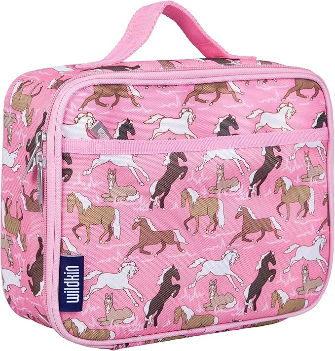 Wildkin Kids Insulated Lunch Box – Durable and Reusable for School & Travel - Horses in Pink