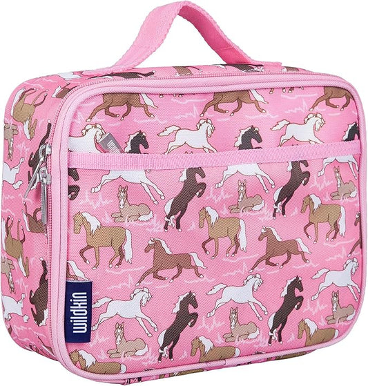 Wildkin Kids Insulated Lunch Box – Durable and Reusable for School & Travel - Horses in Pink