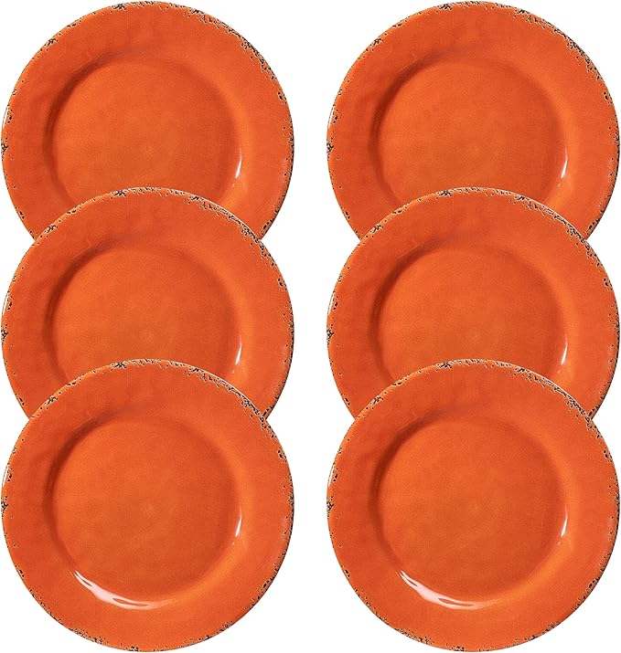 11" Melamine Dinner Plates, 6-piece dining Plate Set Unbreakable Dinnerware Plates for Indoor and Outdoor, Unbreakable Dishes Set of 6, Lightweight RV plates, Orange…