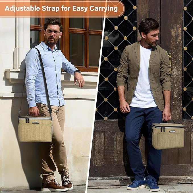 Tirrinia Insulated Lunch Bag for Women Men, Leakproof Lunch Box Containers for Adult, Work, School, Soft Lunchbox for Kids,Boys, Adult Cooler Bag for Picnic Hiking Beach,Khaki