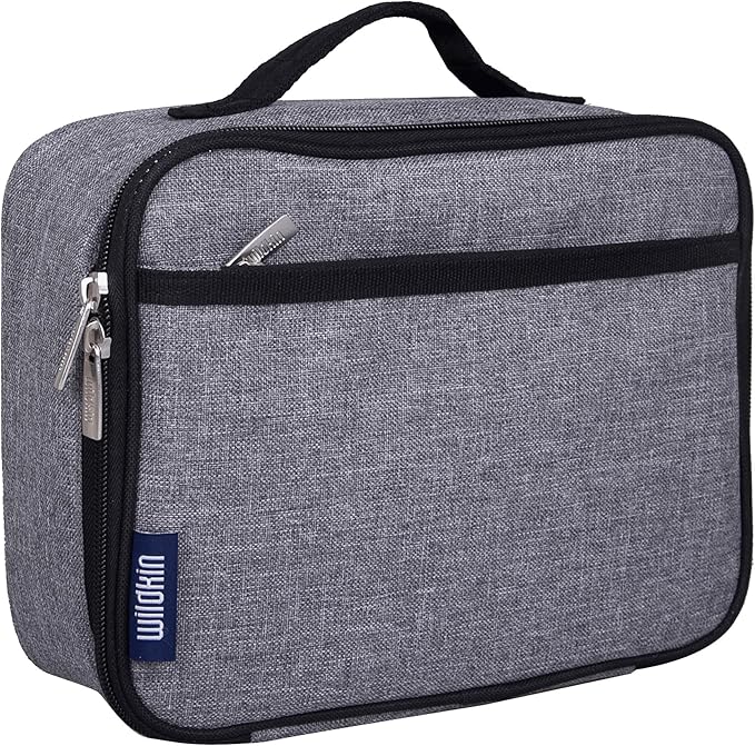 Wildkin Kids Insulated Lunch Box – Durable and Reusable for School & Travel - Grey Tweed