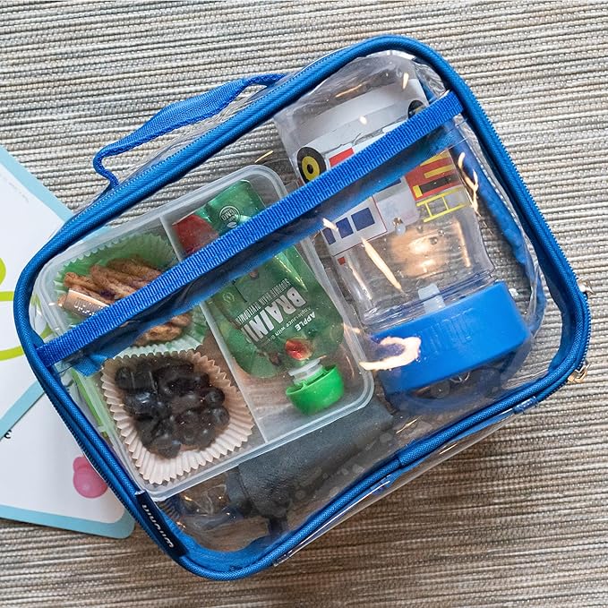 Wildkin Kids Insulated Lunch Box – Durable and Reusable for School & Travel - Clear w/Blue Trim