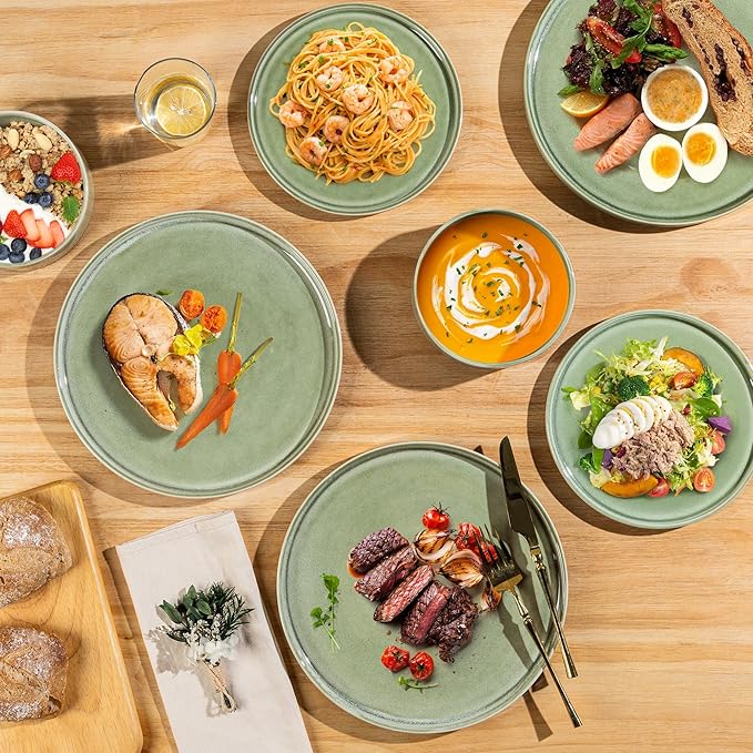 AmorArc Ceramic Dinnerware Sets, Handmade Reactive Glaze Stoneware Plates and Bowls Sets,Highly Chip and Crack Resistant | Dishwasher & Microwave Safe Dishes Set, Service for 6 (18pc)