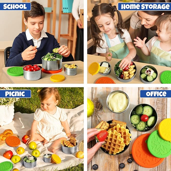 304 Stainless Steel Containers with Lids Small for Lunch Food/Snacks, Leak-Proof and Round Stainless Steel Food Storage Containers for Back to School Kids, 3 Pack Stackable (4oz, 8oz, 14oz)