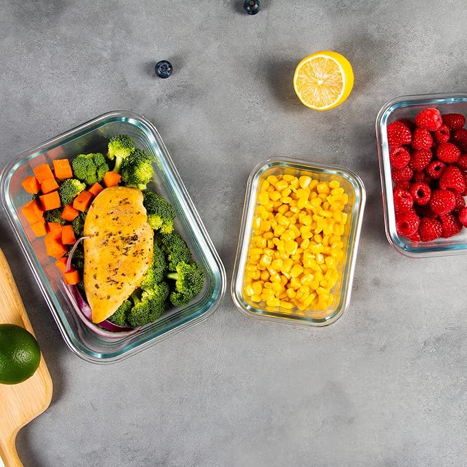 10 Pack Glass Food Storage Containers with Airtight Lids, Ideal for Meal Prep, Lunches - Microwave and Dishwasher Safe, Colorful