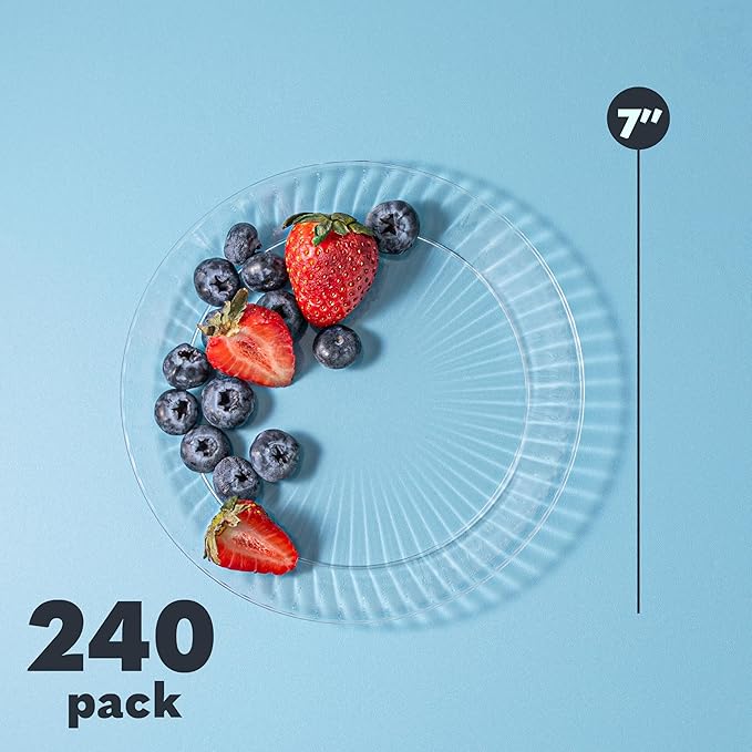 PLASTICPRO 240 Pack Crystal Like Clear Disposable 7 inch Plastic Plates Dinner Dishes Plates for Special Occasions Parties