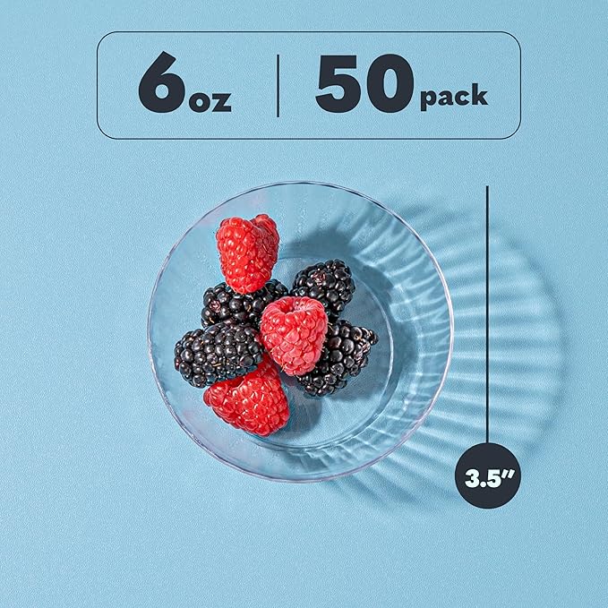 PLASTICPRO 50 Pack Small Plastic Bowls Crystal Like 6 oz Bowls Elegant Clear Plastic Bowls for Party and Occasions