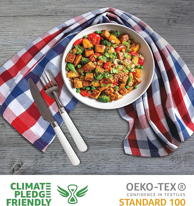 Urban Villa July 4th KitchenTowels Red/Blue/White DishTowels 100% Cotton (Set of 6) 20X30 Inches Buffalo Checks Highly Absorbent Soft Durable Reusable & Washable Kitchen Towels