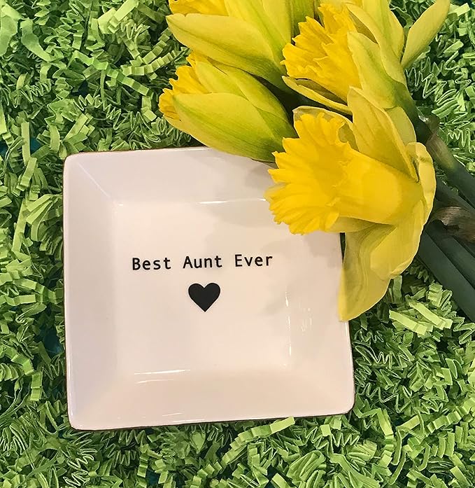 Simply Charmed Best Aunt Ever Gift – Ceramic Jewelry Dish or Ring Holder – BAE Trinket Tray - Elegant Christmas of Birthday Gift for Auntie