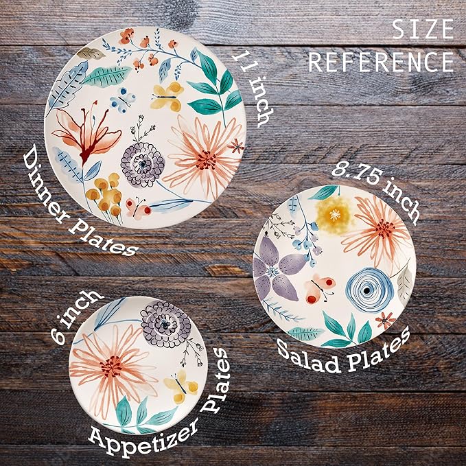 Bico Blossom Symphony Dinner Plates Set of 4, 11 Inch Large Ceramic Plates for Pasta, Steak, Stylish Serving Dishes, Microwave and Dishwasher Safe, Gift for Housewarming and Thanksgiving