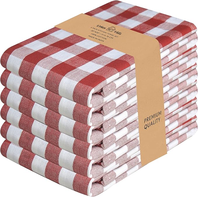 Urban Villa Kitchen Towels Set of 6 Buffalo Checks Rust Kitchen Towels 20X30 Inches 100% Cotton Highly Absorbent Kitchen Towels Premium Quality Ultra Soft Mitered Corners KitchenTowels