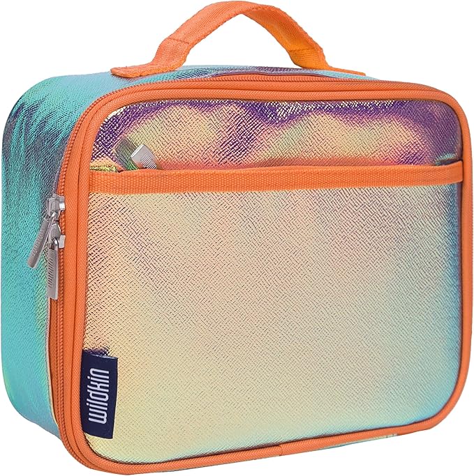 Wildkin Kids Insulated Lunch Box – Durable and Reusable for School & Travel - Orange Shimmer