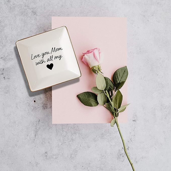 Simply Charmed Love You Mom Jewelry Dish - Christmas or Birthday Gift - Elegant Trinket Tray and Ring Holder - Gifts for Mom from Daughter or Son