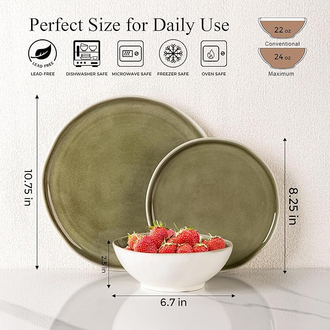 Leratio Ceramic Dinnerware Sets for 4,Porcelain Plates and Bowls Sets with Wavy Edge,Microwave & Dishwasher & Oven Safe,Light Weight & Scratch Resistant Dishes Sets-Service for 4 (12pcs)