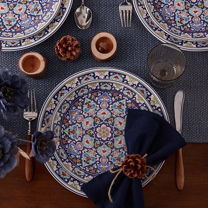 Bico Mandala Kaleidoscope Salad Plates Set of 4, 8.75 Inch Ceramic Dessert Plates for Salad, Appetizer, Side Dishes, Microwave and Dishwasher Safe, Gift for Housewarming and Thanksgiving