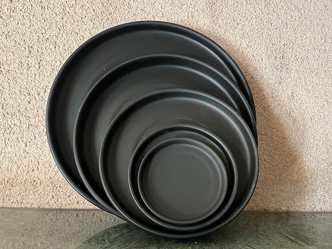 6 inch Matte Black Ceramic Plant Saucer (2 Pack)-Ceramic Drainage Tray for Plant Pot