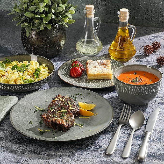 Gibson Elite Matisse Double Bowl Dinnerware Set, Service for 4 (16pcs), Green