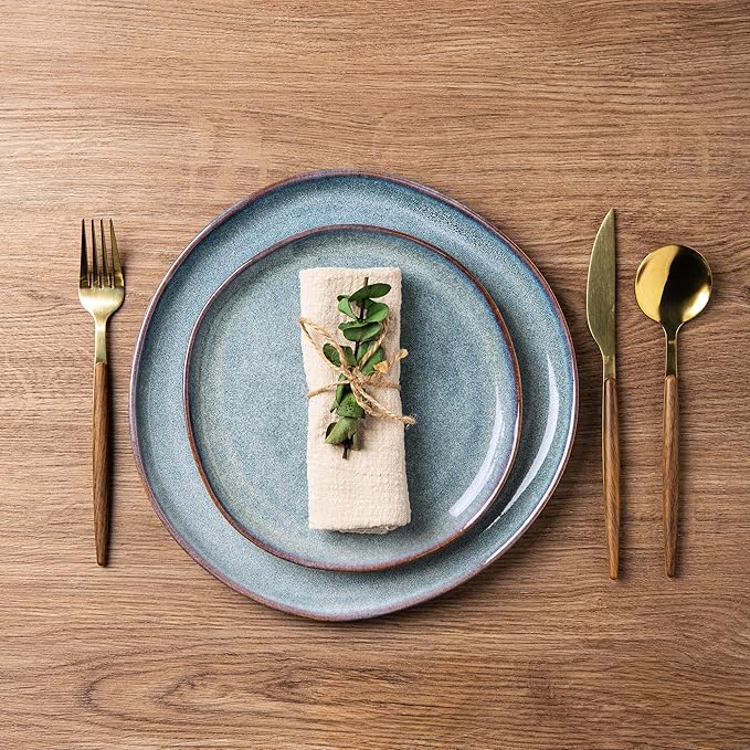 AmorArc Ceramic Dinnerware Sets,Handmade Reactive Glaze Stoneware Plates and Bowls Sets,Highly Chip and Crack Resistant | Dishwasher & Microwave Safe Dishes Set,Service for 4 (12pc)