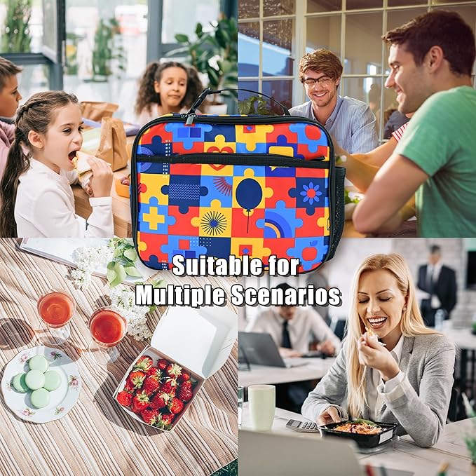 Autism Awareness Lunch Box Insulated Reusable Lunch Bag Tote Cooler for Women Men Boy Girl School Work Office Picnic