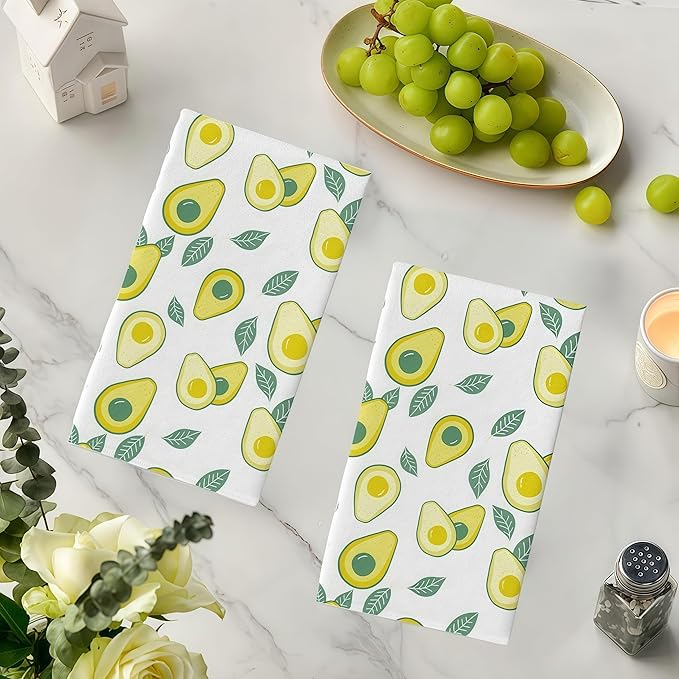Avocado Design Kitchen Towels 2 Pack - Ultra Absorbent & Quick Dry Reusable Dish Cloths for Cleaning, 18"x26" Microfiber Dish Towels,Hand Towels Set for Kitchen or Bathroom Decor