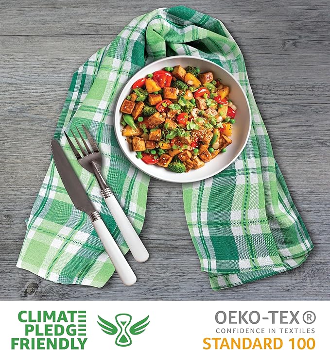 Urban Villa Green Checks Kitchen Towels Set of 6 Buffalo Checks Kitchen Towels 20X30 Inches 100% Cotton Highly Absorbent Kitchen Towels Premium Quality Ultra Soft Mitered Corners Towel