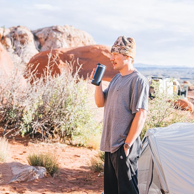 RTIC 20oz Road Trip Travel Mug with Lid and Handle, Ceramic Lined, Insulated, Stainless Steel, Metal, Double Wall Vacuum-Insulation, Portable Coffee, Tea Cup for Hot and Cold Drink, Cool Grey