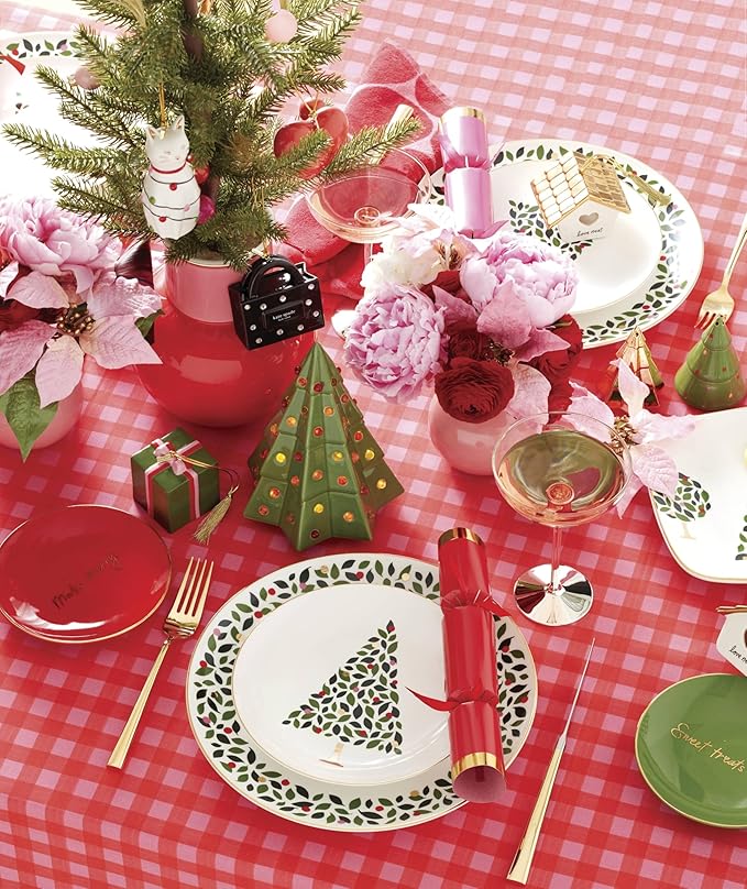 kate spade new york Evergreen 12-Piece Dinnerware Set, 12 Count, Ivory, Christmas, Holiday Hosting
