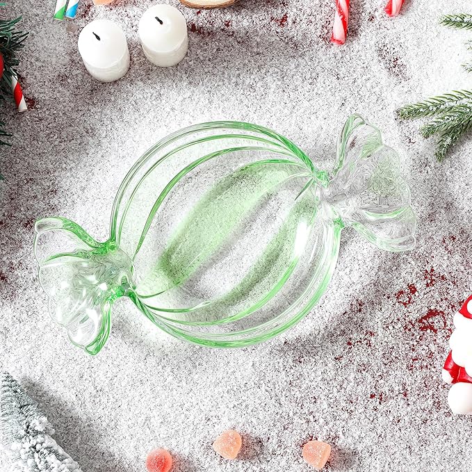 Christmas Candy Glass Plate, Christmas Theme Serving Tray for Holiday Desserts, Cookies & Candy Display, Festive Party Bowl, Green Xmas Decorations Round