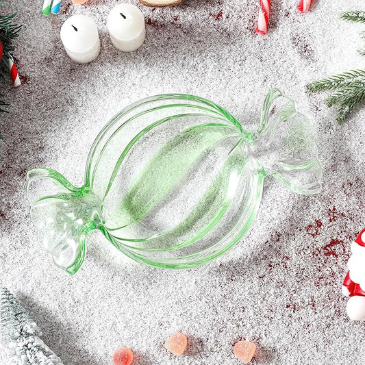 Christmas Candy Glass Plate, Christmas Theme Serving Tray for Holiday Desserts, Cookies & Candy Display, Festive Party Bowl, Green Xmas Decorations Round